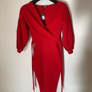 Boohoo Vibrant Red Long Sleeve Dress
